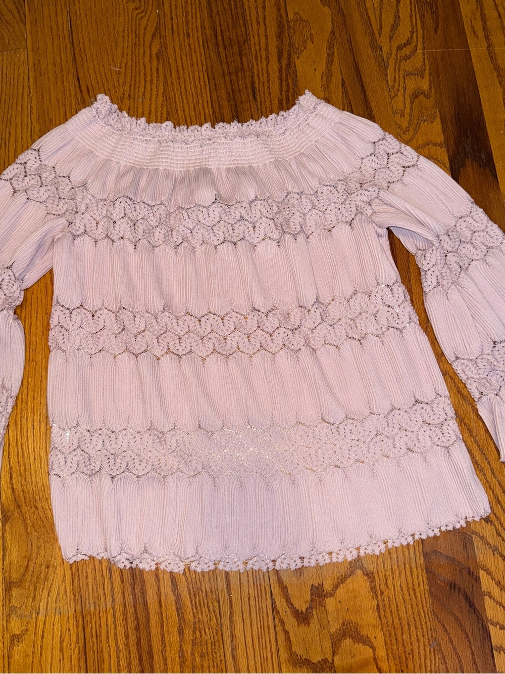 Women’s Lace-Panel Light Pink Knit Blouse